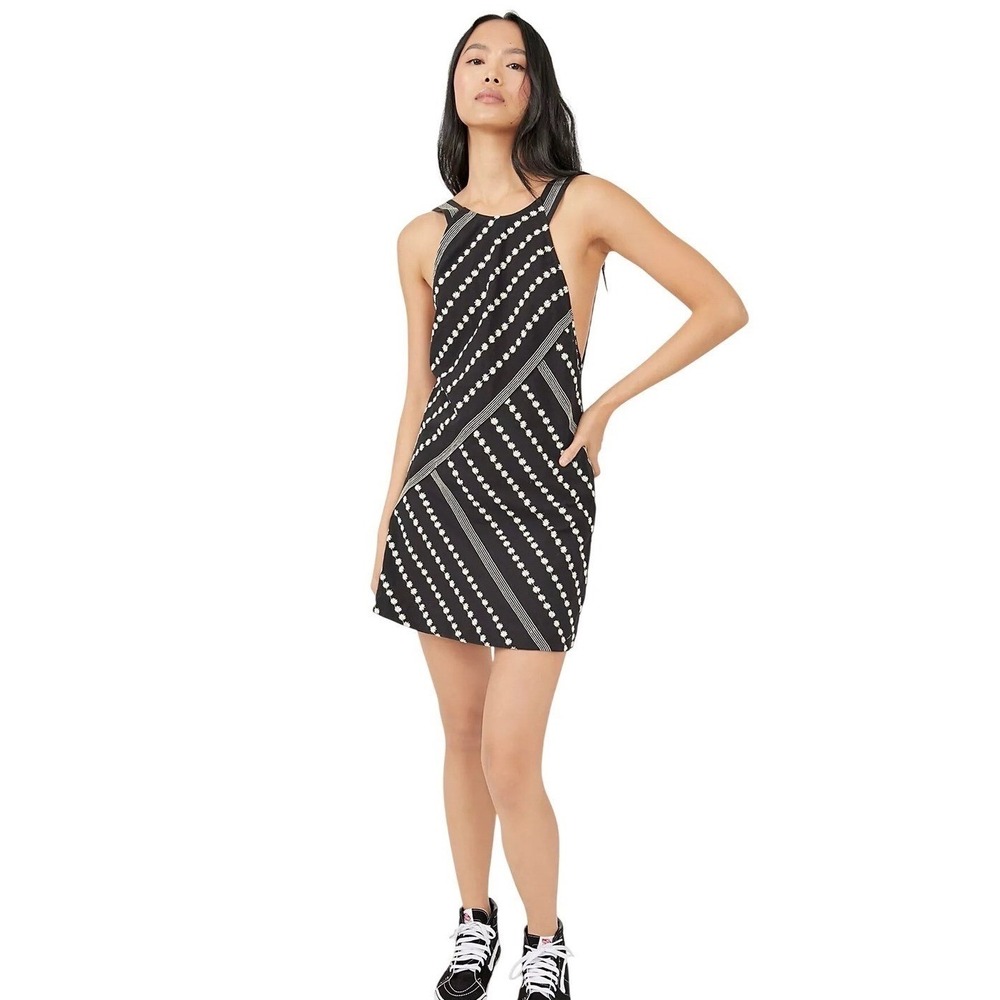 Free People Juni Black Mini Dress Daisy Embroidered Print Size Small